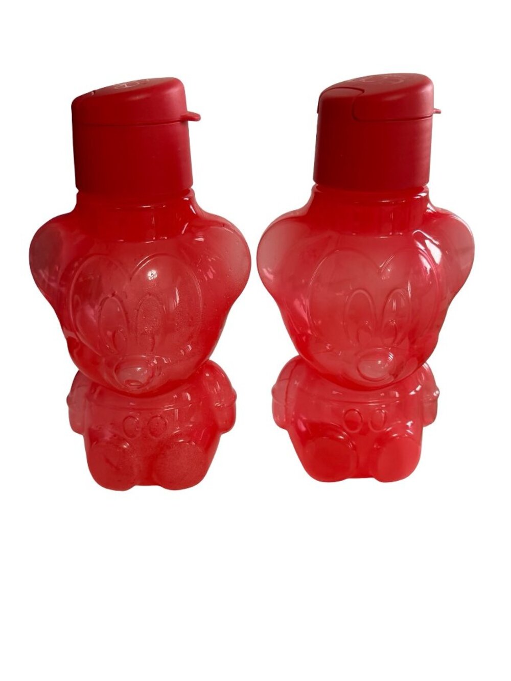 Vintage Tupperware Mickey Mouse Water Bottles Set of 2 Red Disney Kids Drink Con